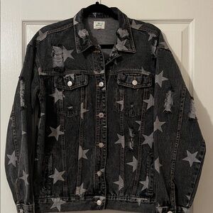 Star-Patterned Black Jean Jacket